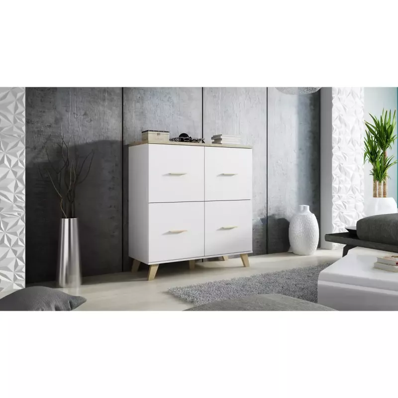 Bufete cama meble LOTTA 110 4D — 4 durvis, 6 plaukti, Sonoma ozola virsma, 1100×540×1190 mm