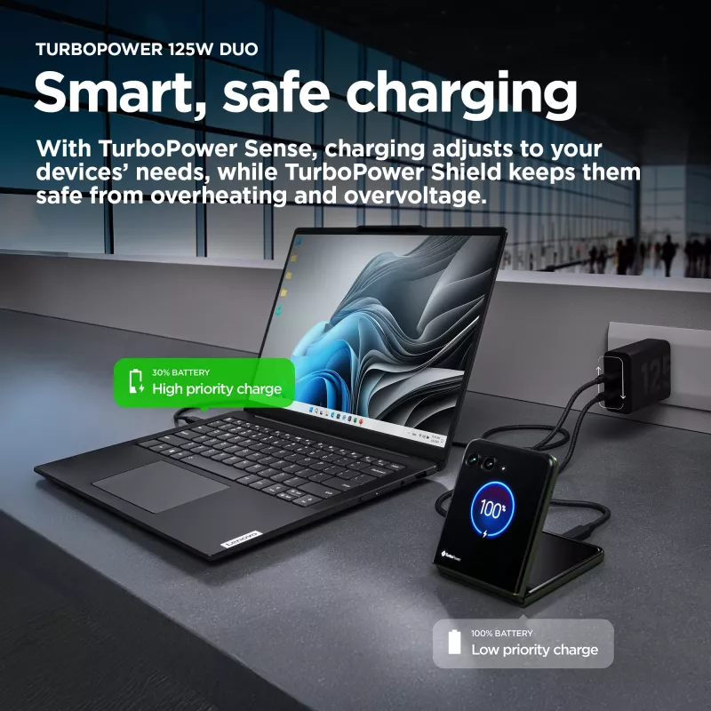 Motorola TurboPower 125W Duo lādētājs Universāls Melns AC Ātrā uzlāde Iekštelpām