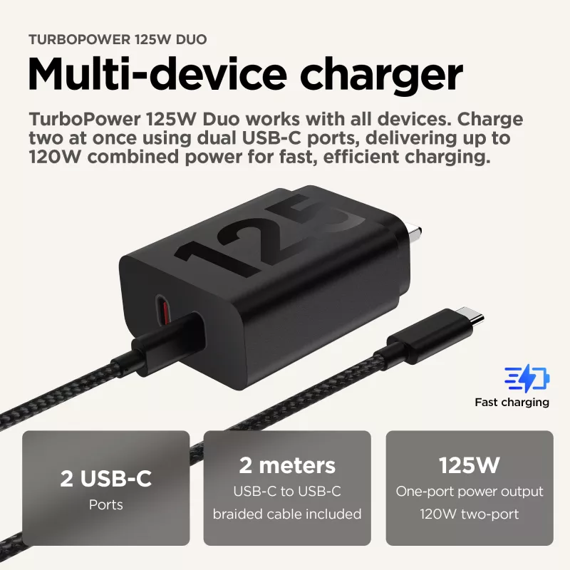 Motorola TurboPower 125W Duo lādētājs Universāls Melns AC Ātrā uzlāde Iekštelpām