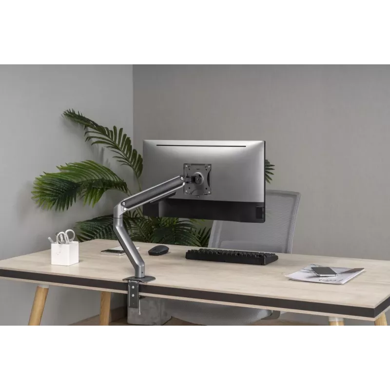 Monitora stiprinājums Gembird MA-DA1-05 skava/caurums 17–32 collu ekrāniem, VESA 75x75–100x100, maksimālā slodze 9 kg, pelēks