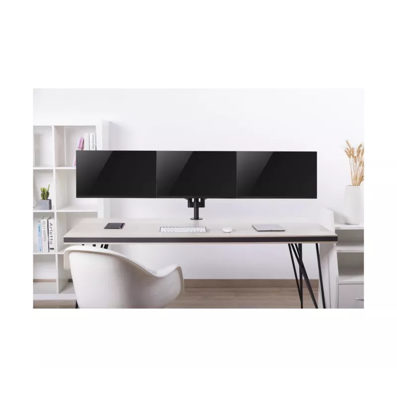 Monitora stiprinājums GEMBIRD MA-DA3-01 3-roku galda skava/caurule līdz 3×27 collas, VESA 75/100, gāzes atspere, melns