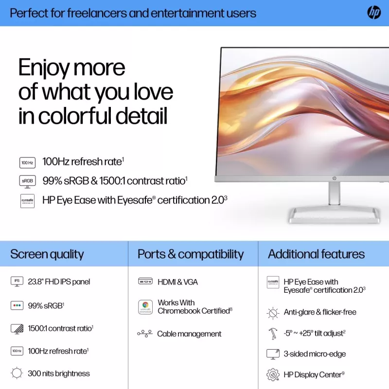 HP galda monitors – 5. sērija 524sf – 24 collas – 1920x1080 (FHD) – IPS