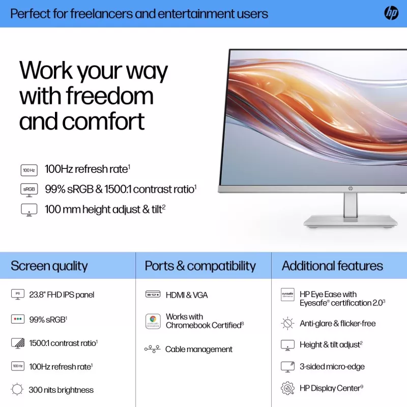 HP galddatora monitors - Series 5 524sh - 24 collas - 1920x1080 (FHD) - IPS - augstuma regulēšana