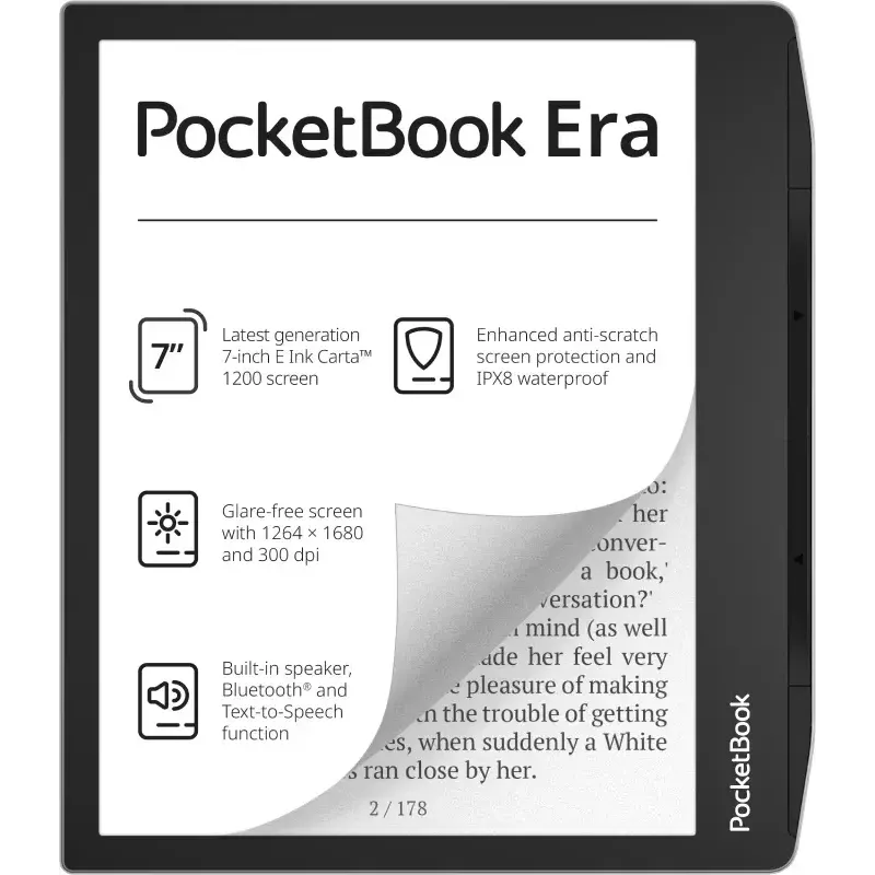 E-grāmatu lasītājs PocketBook 700 Era — 7 collu E Ink Carta skārienjūtīgais ekrāns, 16 GB, fona apgaismojums, Bluetooth, ūdensizturīgs