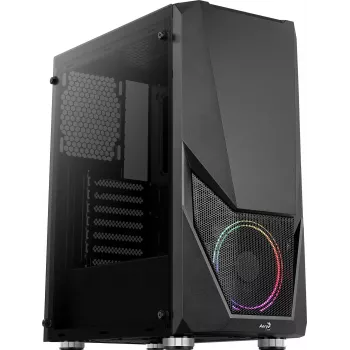 PC korpuss AEROCOOL Zauron Midi Tower Melns — Midi-Tower, sānu logs, atbalsta ATX/microATX/Mini-ITX, maks. GPU 32.5 cm, CPU dzesētāja augstums 166 mm, 2x 3.5 collu nodalījumi, 4x 2.5 collu nodalījumi