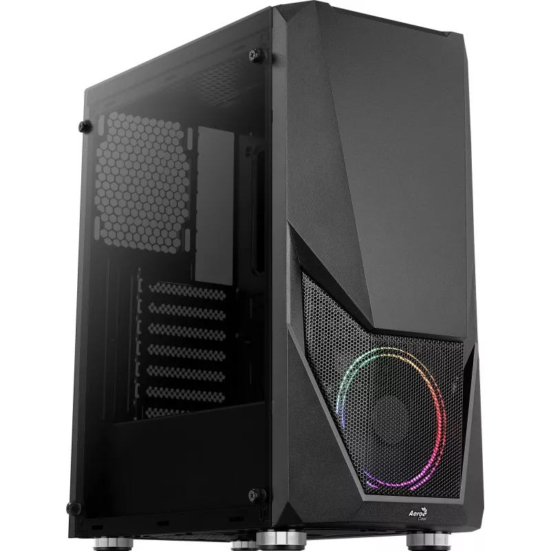 PC korpuss AEROCOOL Zauron Midi Tower Melns — Midi-Tower, sānu logs, atbalsta ATX/microATX/Mini-ITX, maks. GPU 32.5 cm, CPU dzesētāja augstums 166 mm, 2x 3.5 collu nodalījumi, 4x 2.5 collu nodalījumi