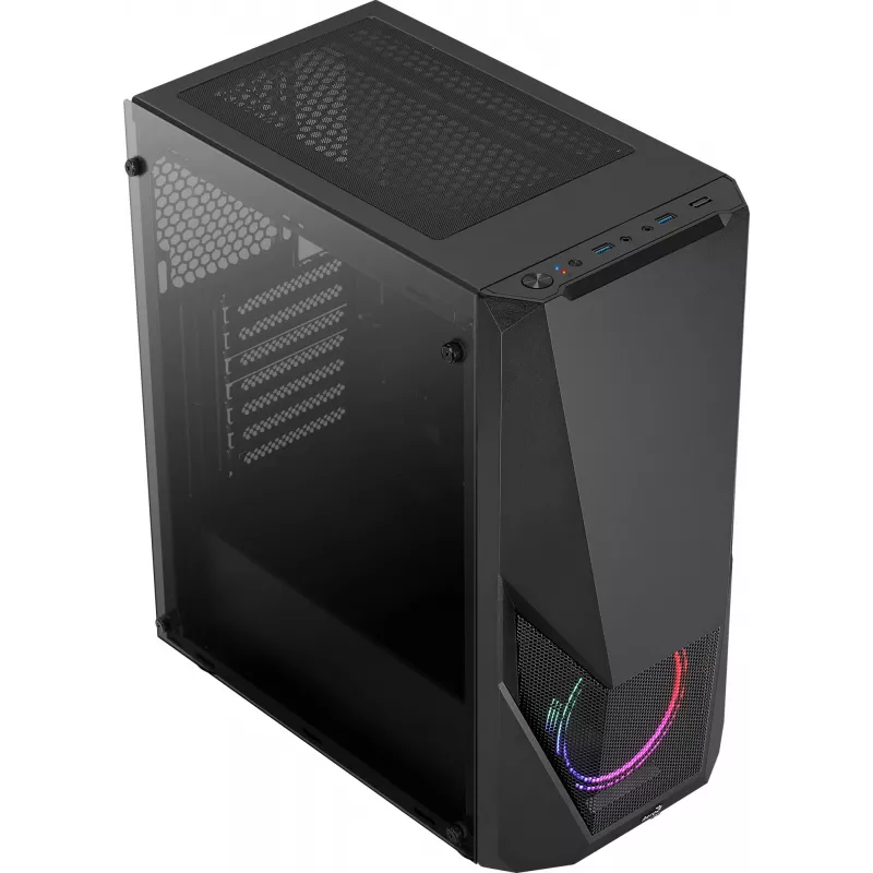 PC korpuss AEROCOOL Zauron Midi Tower Melns — Midi-Tower, sānu logs, atbalsta ATX/microATX/Mini-ITX, maks. GPU 32.5 cm, CPU dzesētāja augstums 166 mm, 2x 3.5 collu nodalījumi, 4x 2.5 collu nodalījumi