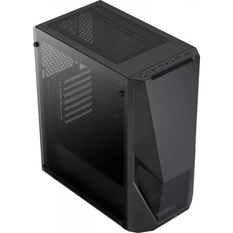 PC korpuss AEROCOOL Zauron Midi Tower Melns — Midi-Tower, sānu logs, atbalsta ATX/microATX/Mini-ITX, maks. GPU 32.5 cm, CPU dzesētāja augstums 166 mm, 2x 3.5 collu nodalījumi, 4x 2.5 collu nodalījumi