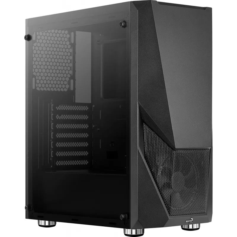 PC korpuss AEROCOOL Zauron Midi Tower Melns — Midi-Tower, sānu logs, atbalsta ATX/microATX/Mini-ITX, maks. GPU 32.5 cm, CPU dzesētāja augstums 166 mm, 2x 3.5 collu nodalījumi, 4x 2.5 collu nodalījumi