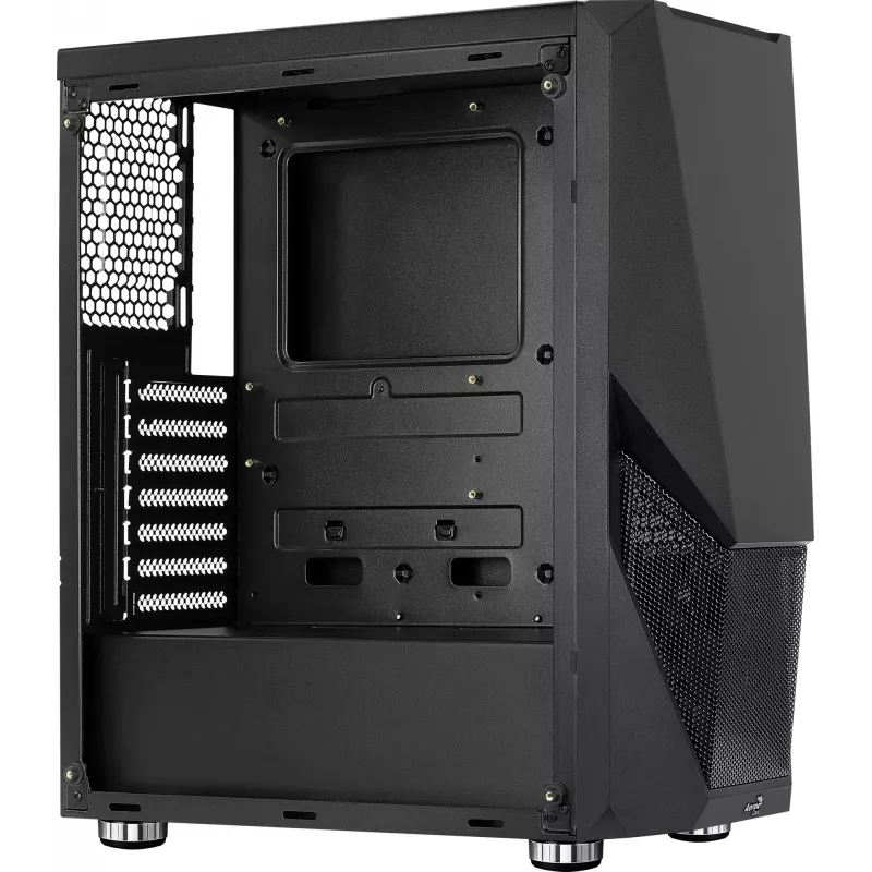 PC korpuss AEROCOOL Zauron Midi Tower Melns — Midi-Tower, sānu logs, atbalsta ATX/microATX/Mini-ITX, maks. GPU 32.5 cm, CPU dzesētāja augstums 166 mm, 2x 3.5 collu nodalījumi, 4x 2.5 collu nodalījumi