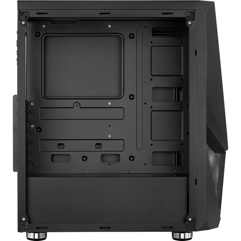 PC korpuss AEROCOOL Zauron Midi Tower Melns — Midi-Tower, sānu logs, atbalsta ATX/microATX/Mini-ITX, maks. GPU 32.5 cm, CPU dzesētāja augstums 166 mm, 2x 3.5 collu nodalījumi, 4x 2.5 collu nodalījumi