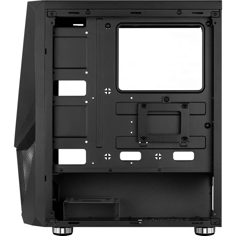 PC korpuss AEROCOOL Zauron Midi Tower Melns — Midi-Tower, sānu logs, atbalsta ATX/microATX/Mini-ITX, maks. GPU 32.5 cm, CPU dzesētāja augstums 166 mm, 2x 3.5 collu nodalījumi, 4x 2.5 collu nodalījumi