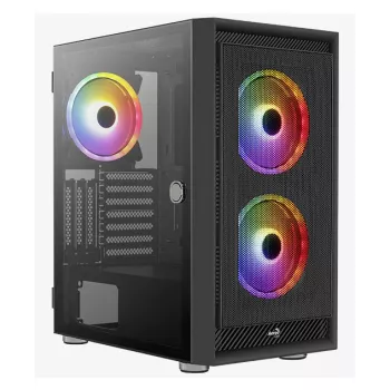 PC Midi Tower korpuss AEROCOOL Graphite‑G‑BK‑v2 — Melns, ATX/Micro‑ATX/Mini‑ITX, priekšā 2×140 mm + aizmugurē 1×140 mm