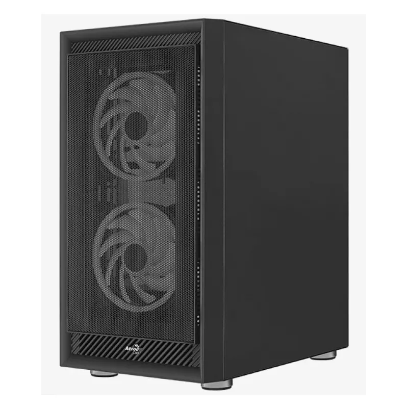 PC Midi Tower korpuss AEROCOOL Graphite‑G‑BK‑v2 — Melns, ATX/Micro‑ATX/Mini‑ITX, priekšā 2×140 mm + aizmugurē 1×140 mm