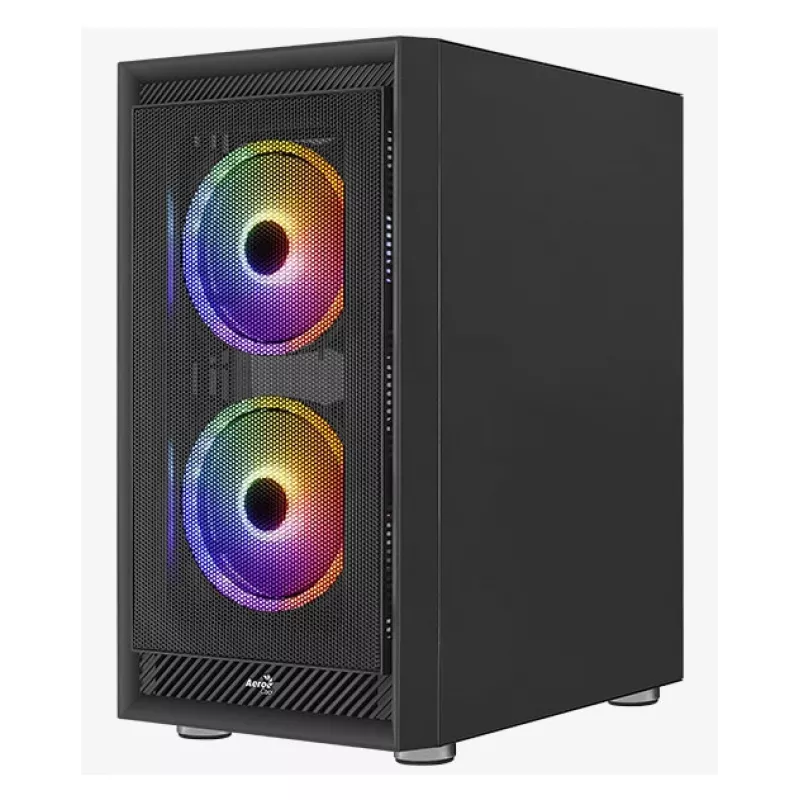 PC Midi Tower korpuss AEROCOOL Graphite‑G‑BK‑v2 — Melns, ATX/Micro‑ATX/Mini‑ITX, priekšā 2×140 mm + aizmugurē 1×140 mm