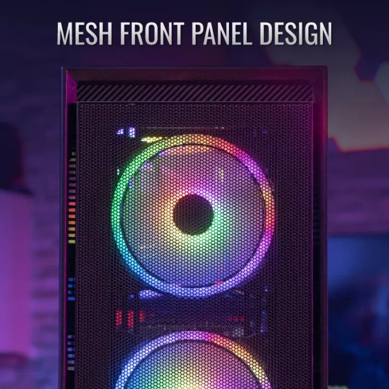 PC Midi Tower korpuss AEROCOOL Graphite‑G‑BK‑v2 — Melns, ATX/Micro‑ATX/Mini‑ITX, priekšā 2×140 mm + aizmugurē 1×140 mm