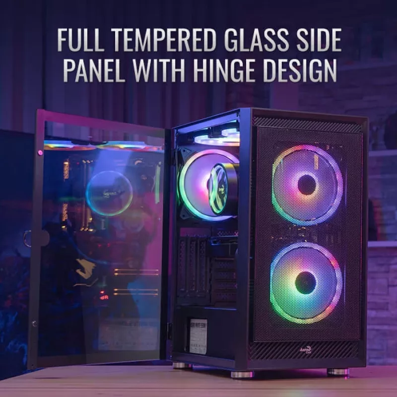 PC Midi Tower korpuss AEROCOOL Graphite‑G‑BK‑v2 — Melns, ATX/Micro‑ATX/Mini‑ITX, priekšā 2×140 mm + aizmugurē 1×140 mm