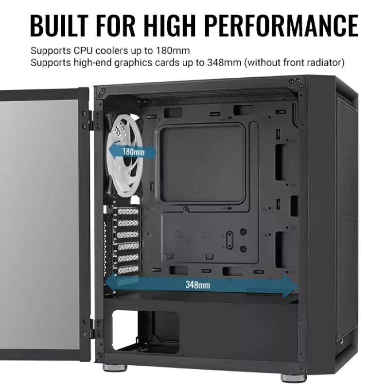 PC Midi Tower korpuss AEROCOOL Graphite‑G‑BK‑v2 — Melns, ATX/Micro‑ATX/Mini‑ITX, priekšā 2×140 mm + aizmugurē 1×140 mm