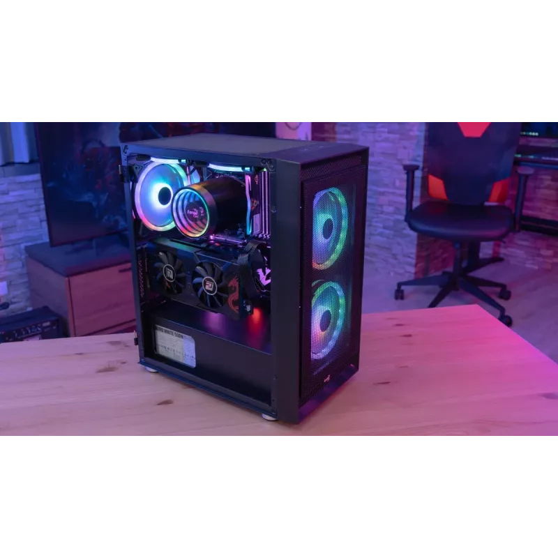 PC Midi Tower korpuss AEROCOOL Graphite‑G‑BK‑v2 — Melns, ATX/Micro‑ATX/Mini‑ITX, priekšā 2×140 mm + aizmugurē 1×140 mm