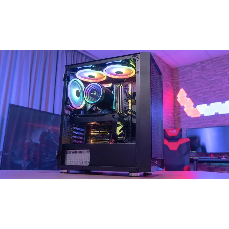 PC Midi Tower korpuss AEROCOOL Graphite‑G‑BK‑v2 — Melns, ATX/Micro‑ATX/Mini‑ITX, priekšā 2×140 mm + aizmugurē 1×140 mm