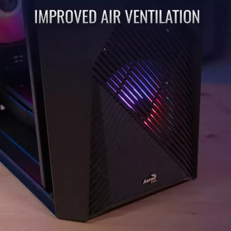 PC case AEROCOOL Raider Mini G V3 Mini-ITX / microATX, melns, sānu logs, zaļš LED, maks. GPU 285 mm, CPU dzesētājs 159 mm