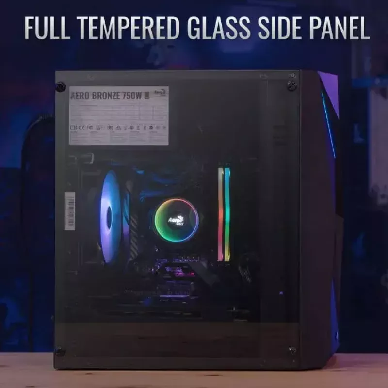 PC case AEROCOOL Raider Mini G V3 Mini-ITX / microATX, melns, sānu logs, zaļš LED, maks. GPU 285 mm, CPU dzesētājs 159 mm