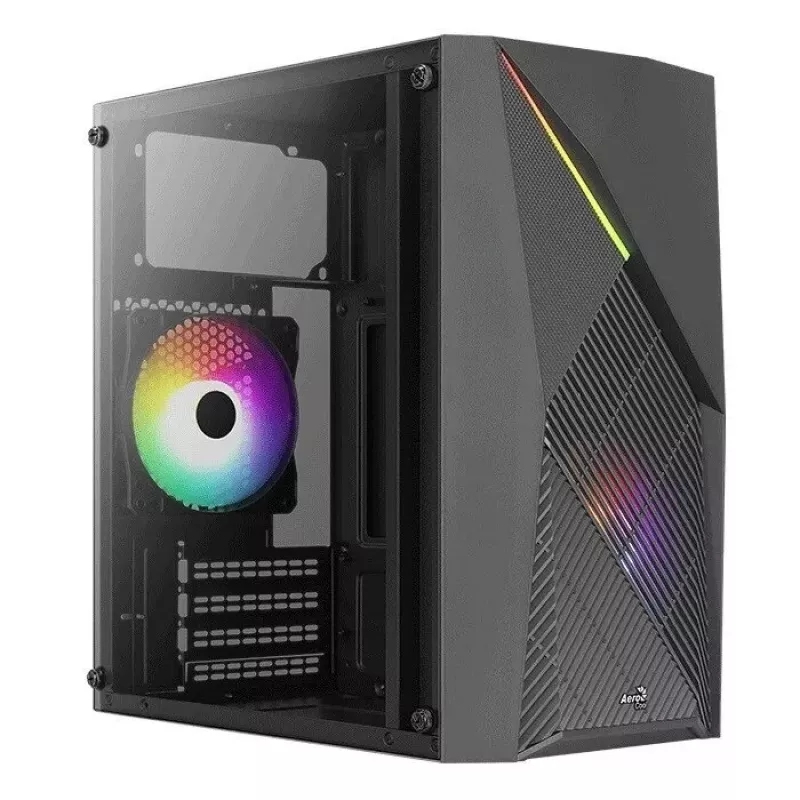 PC case AEROCOOL Raider Mini G V3 Mini-ITX / microATX, melns, sānu logs, zaļš LED, maks. GPU 285 mm, CPU dzesētājs 159 mm