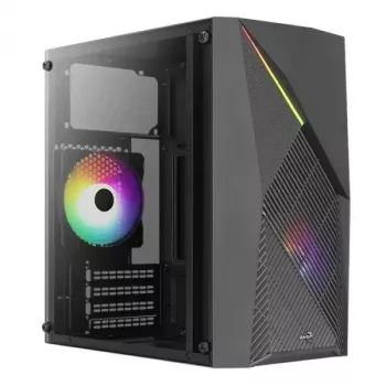 PC case AEROCOOL Raider Mini G V3 Mini-ITX / microATX, melns, sānu logs, zaļš LED, maks. GPU 285 mm, CPU dzesētājs 159 mm