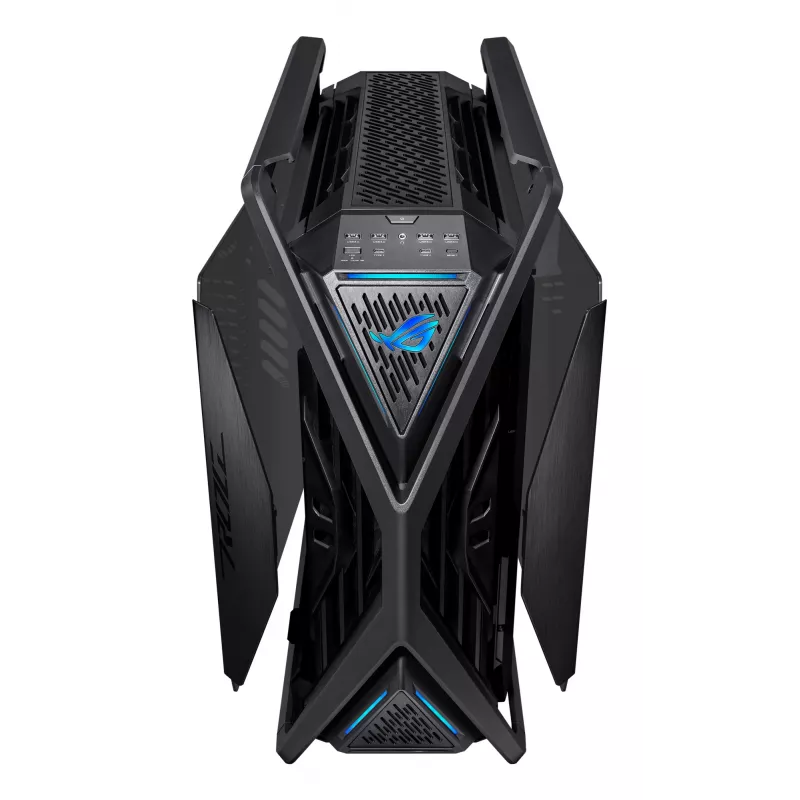 PC korpuss ASUS ROG Hyperion GR701 BTF Edition Tower — melns, rūdīts stikls, E-ATX/ATX/microATX atbalsts, 46 cm GPU, 420 mm augšējais radiators