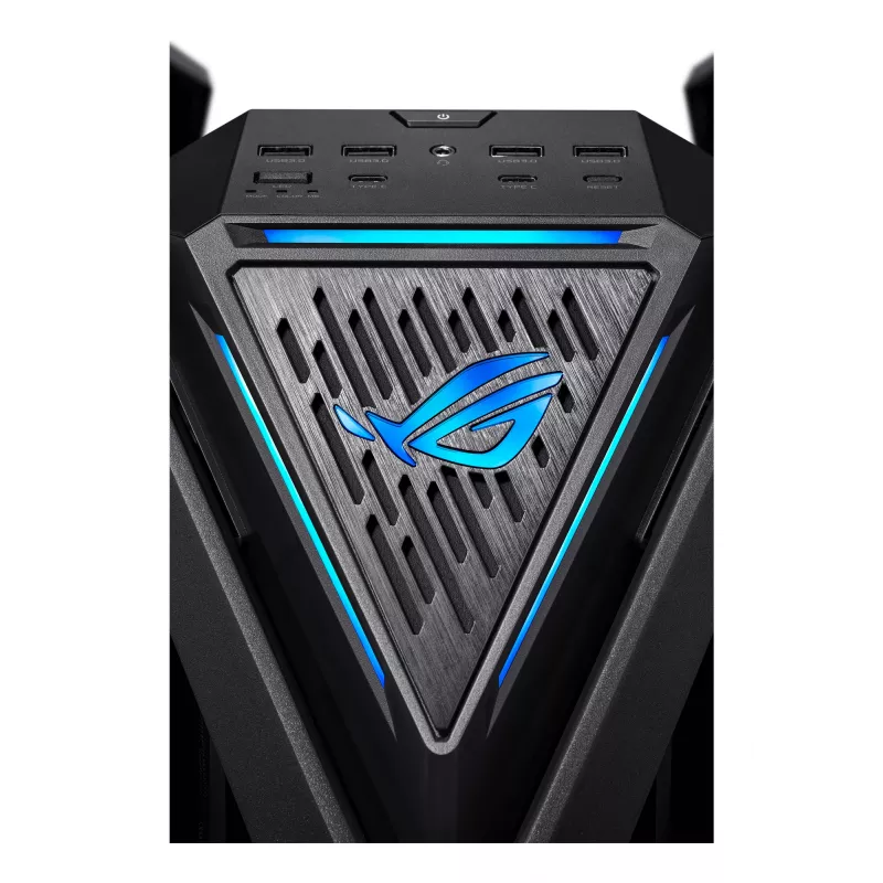 PC korpuss ASUS ROG Hyperion GR701 BTF Edition Tower — melns, rūdīts stikls, E-ATX/ATX/microATX atbalsts, 46 cm GPU, 420 mm augšējais radiators