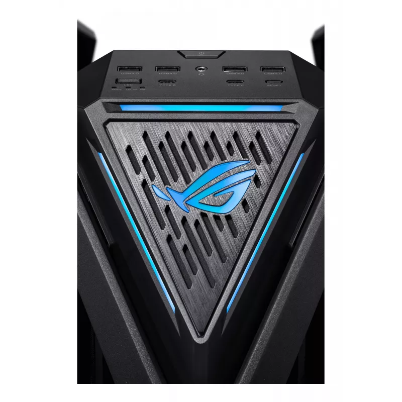 PC korpuss ASUS ROG Hyperion GR701 BTF Edition Tower — melns, rūdīts stikls, E-ATX/ATX/microATX atbalsts, 46 cm GPU, 420 mm augšējais radiators