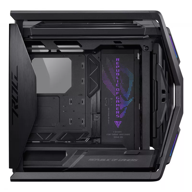 PC korpuss ASUS ROG Hyperion GR701 BTF Edition Tower — melns, rūdīts stikls, E-ATX/ATX/microATX atbalsts, 46 cm GPU, 420 mm augšējais radiators