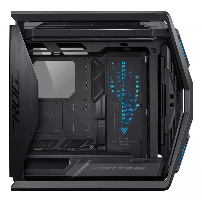 PC korpuss ASUS ROG Hyperion GR701 BTF Edition Tower — melns, rūdīts stikls, E-ATX/ATX/microATX atbalsts, 46 cm GPU, 420 mm augšējais radiators