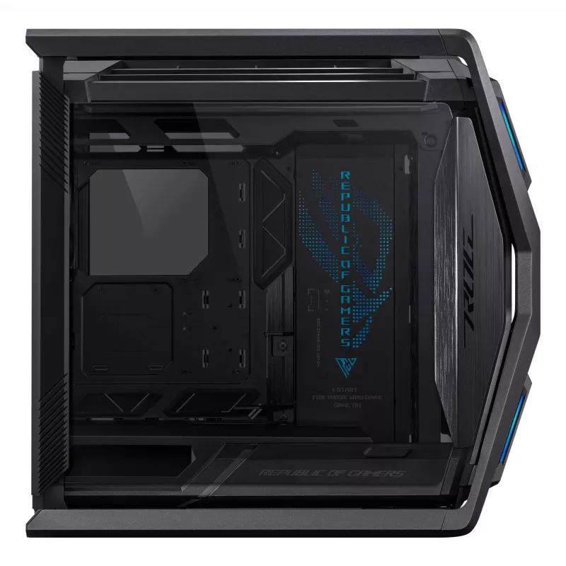 PC korpuss ASUS ROG Hyperion GR701 BTF Edition Tower — melns, rūdīts stikls, E-ATX/ATX/microATX atbalsts, 46 cm GPU, 420 mm augšējais radiators