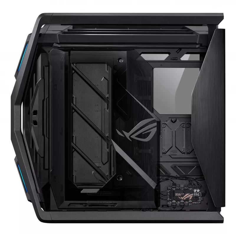 PC korpuss ASUS ROG Hyperion GR701 BTF Edition Tower — melns, rūdīts stikls, E-ATX/ATX/microATX atbalsts, 46 cm GPU, 420 mm augšējais radiators