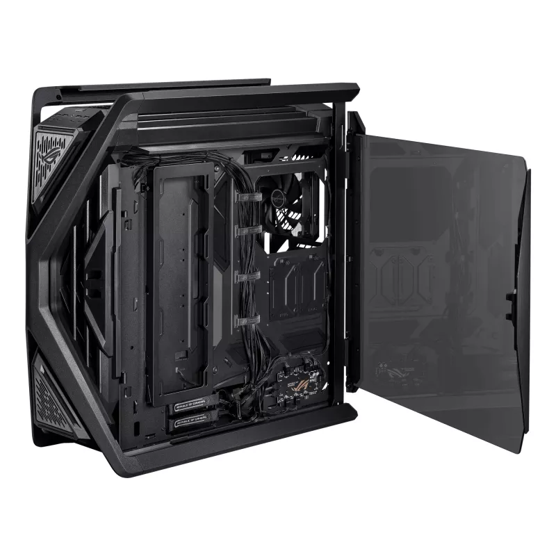 PC korpuss ASUS ROG Hyperion GR701 BTF Edition Tower — melns, rūdīts stikls, E-ATX/ATX/microATX atbalsts, 46 cm GPU, 420 mm augšējais radiators