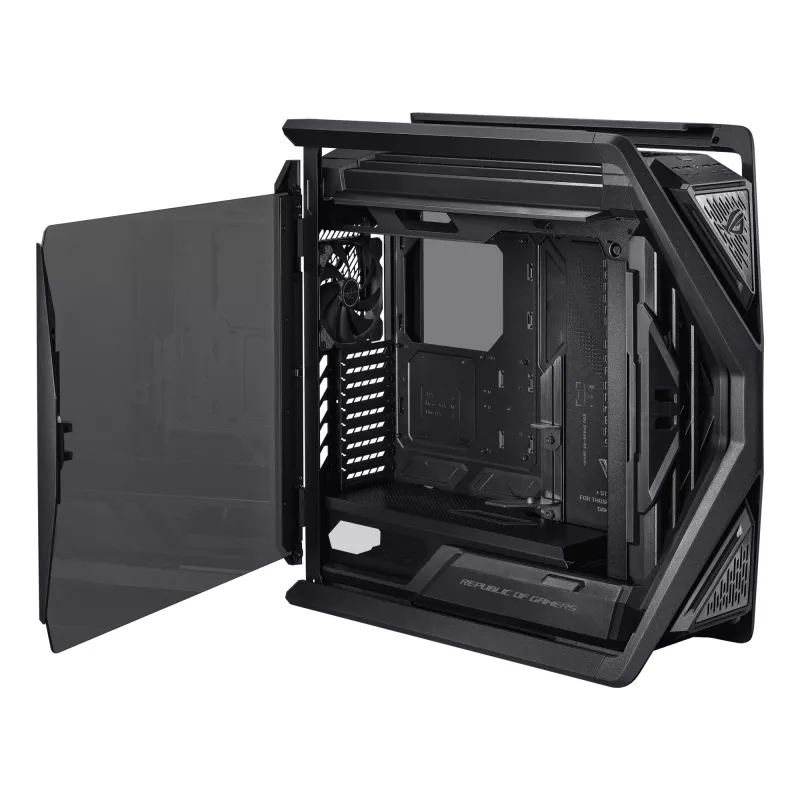 PC korpuss ASUS ROG Hyperion GR701 BTF Edition Tower — melns, rūdīts stikls, E-ATX/ATX/microATX atbalsts, 46 cm GPU, 420 mm augšējais radiators