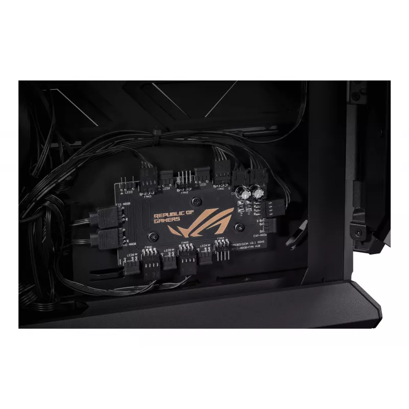 PC korpuss ASUS ROG Hyperion GR701 BTF Edition Tower — melns, rūdīts stikls, E-ATX/ATX/microATX atbalsts, 46 cm GPU, 420 mm augšējais radiators