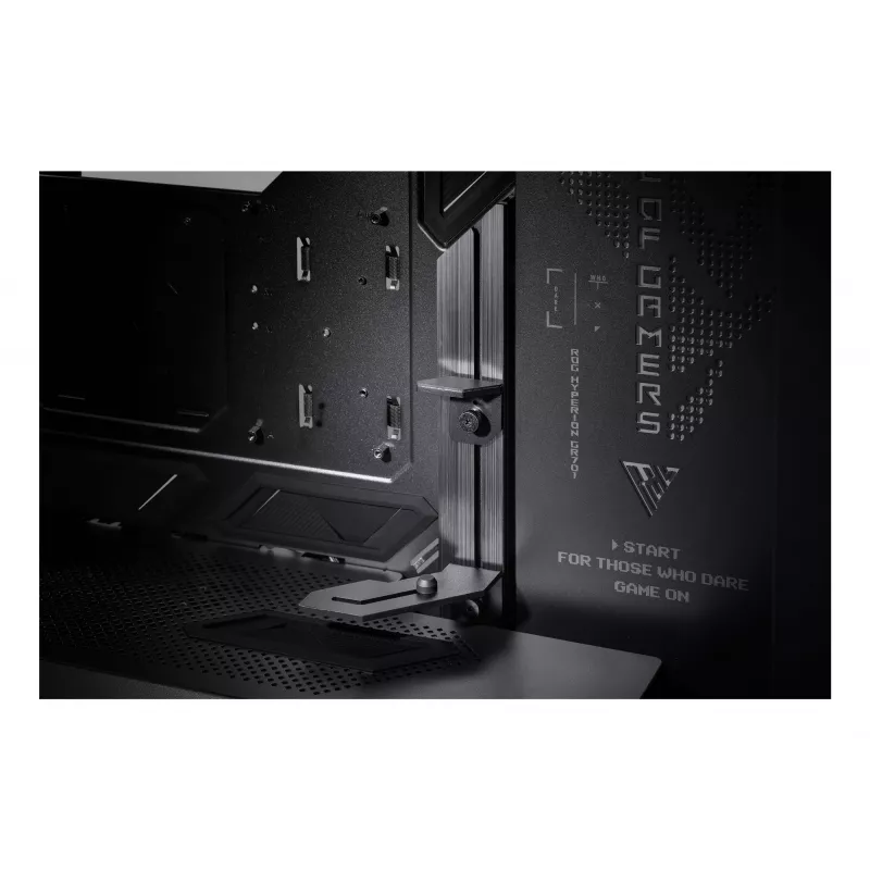 PC korpuss ASUS ROG Hyperion GR701 BTF Edition Tower — melns, rūdīts stikls, E-ATX/ATX/microATX atbalsts, 46 cm GPU, 420 mm augšējais radiators