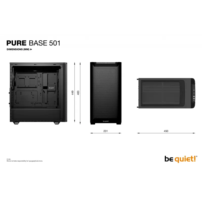 PC korpuss be quiet! PURE BASE 501 Airflow Midi Tower melns