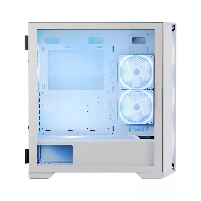 Datora korpuss MODECOM HORIZON FLOW MIDI balta — Midi-Tower, ARGB, Rūdīts stikls, micro ATX, USB-C, 3x140 mm priekšā, 1x140 mm aizmugurē, GPU līdz 400 mm, CPU dzesētāja augstums 172 mm