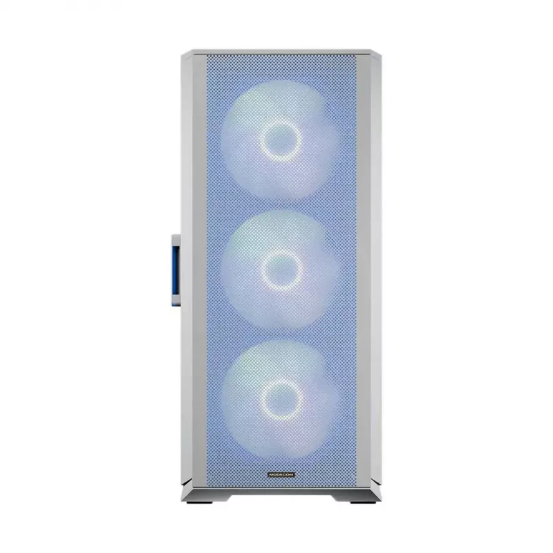 Datora korpuss MODECOM HORIZON FLOW MIDI balta — Midi-Tower, ARGB, Rūdīts stikls, micro ATX, USB-C, 3x140 mm priekšā, 1x140 mm aizmugurē, GPU līdz 400 mm, CPU dzesētāja augstums 172 mm