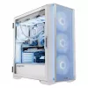 Datora korpuss MODECOM HORIZON FLOW MIDI balta — Midi-Tower, ARGB, Rūdīts stikls, micro ATX, USB-C, 3x140 mm priekšā, 1x140 mm aizmugurē, GPU līdz 400 mm, CPU dzesētāja augstums 172 mm
