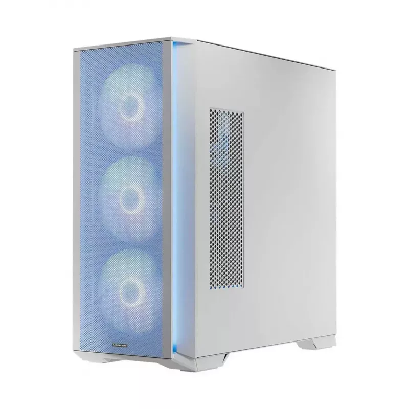 Datora korpuss MODECOM HORIZON FLOW MIDI balta — Midi-Tower, ARGB, Rūdīts stikls, micro ATX, USB-C, 3x140 mm priekšā, 1x140 mm aizmugurē, GPU līdz 400 mm, CPU dzesētāja augstums 172 mm