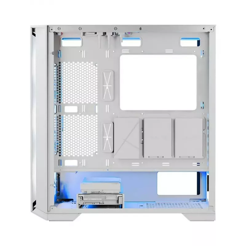 Datora korpuss MODECOM HORIZON FLOW MIDI balta — Midi-Tower, ARGB, Rūdīts stikls, micro ATX, USB-C, 3x140 mm priekšā, 1x140 mm aizmugurē, GPU līdz 400 mm, CPU dzesētāja augstums 172 mm
