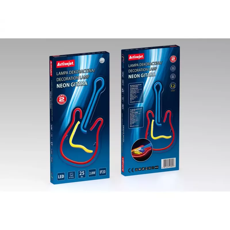 LED neona izkārtne ActiveJet AJE-NEON GUITAR daudzkrāsu USB 5V, 240×176×20 mm, virsmas montāža