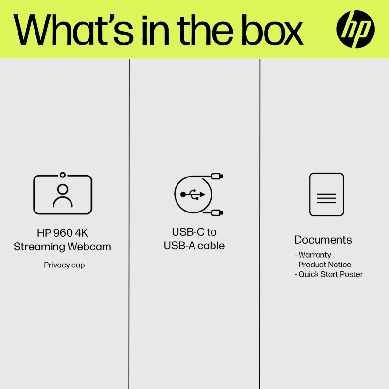 HP 960 4K straumēšanas tīmekļa kamera, 8 MP, 3840 x 2160 pikseļi, 4K Ultra HD, 30 kadri/s, 5x, Mājām
