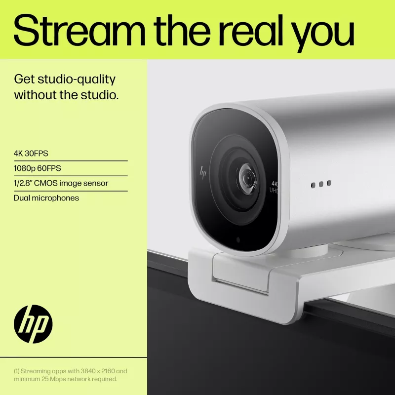 HP 960 4K straumēšanas tīmekļa kamera, 8 MP, 3840 x 2160 pikseļi, 4K Ultra HD, 30 kadri/s, 5x, Mājām