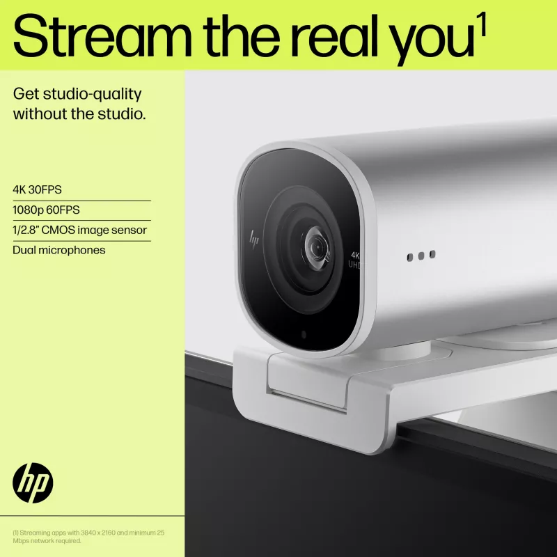 HP 960 4K straumēšanas tīmekļa kamera, 8 MP, 3840 x 2160 pikseļi, 4K Ultra HD, 30 kadri/s, 5x, Mājām