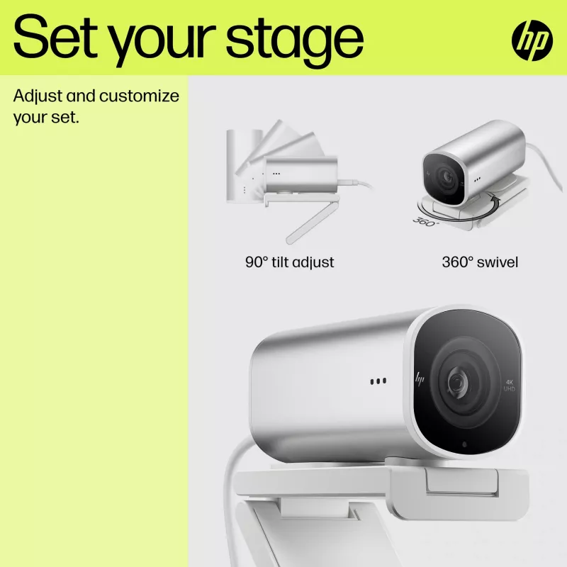 HP 960 4K straumēšanas tīmekļa kamera, 8 MP, 3840 x 2160 pikseļi, 4K Ultra HD, 30 kadri/s, 5x, Mājām